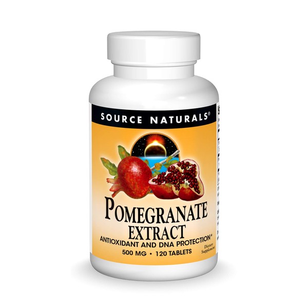 Source Naturals Pomegranate Extract 500mg Complete Whole Fruit Ellagic Acid Antioxidant & Added Fiber - 120 Tablets 