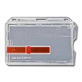 ID Card Holder for One Card Made of Polycarbonate with Slot + Red Slider Horizontal Transparent Hard Plastic (1)
