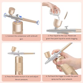 Airbrush Kit with Compressor High Pressure AirBrush Set with 0.3mm Nozzle Airbrush for Nails, Makeup,Gold