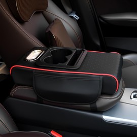 Funda Reposabrazos Central para Auto, Almohadilla Reposabrazos Carro con Compartimiento de Teléfono, 2 Portavasos y Caja de Pañuelos, para la Mayoría de Vehículos, SUV, Camione (Negro)