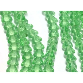Czech Bead, 50 Transparent Peridot Green Czech Glass 6x4mm Baby Bell Cone Flower Beads