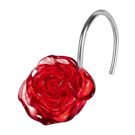 Red Rose Shower Curtain Hooks: Burgundy Crystal Glitter Ice Textured Decorative Hooks for Flower Leaf Plant Spring Themed Shower Curtain - Cute Floral Shower Curtain Rings for Girls Bathroom Decor