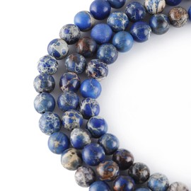 366DAYS 8mm Ocean Blue Sea Sediment Imperial Jasper Round Loose Beads for Jewelry Making Strand 15"