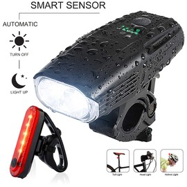 Yosky USB Rechargeable Bike Light Set - 1000 Lumens Smart Bike Headlight and Tail Light - Super Bright Bike Light Front and Back for Adults Kids Men Women Night Riding