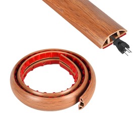 Cubierta de cable de piso para cables, de madera café de 3.3 pies, cable de extensión autoadhesivo de PVC, cubierta de cable de alimentación para protector de cable de piso, gestión de cables de piso