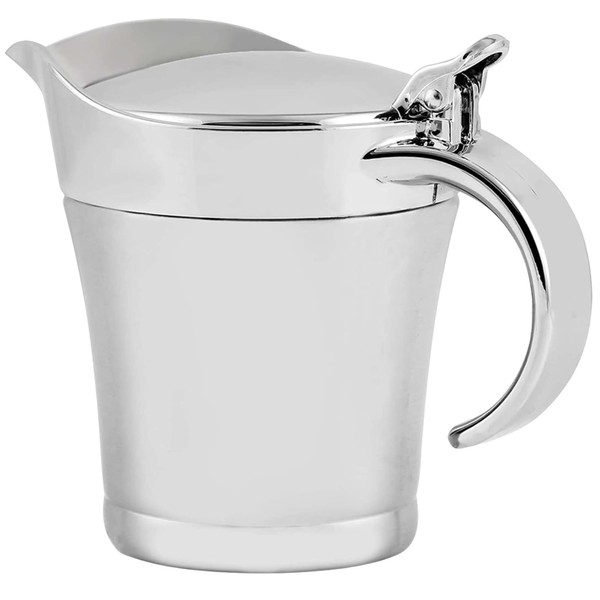 OVENTE Stainless Steel Gravy Boat, Double Insulated Sauce Jug with Hinged Lid, 14oz Ideal for Serving Cream or Salad Dressing at Family Dinner, Thanksgiving, Halloween and Christmas, Silver GB4541S