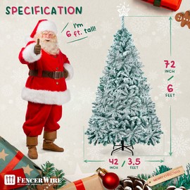 Fencer Wire 6 Feet, 928 Branch Tip Snow Flocked North Valley Spruce, Indoor, Home, Office, Party, Holiday Decoration, Full Artificial Frosted Premium Pre-Hinged White Fake Christmas Tree, Metal Stand