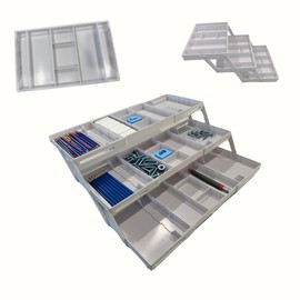 ThriveHive 3 Tier Drawer Organizer, Multi Level Smart Drawer Organizer for Desk, Expandable Organizer for Office, Makeup, Jewelry, Kitchen, Folding Storage for Home and Office Drawers - White