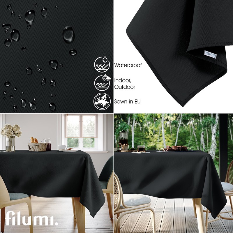 Filumi Tablecloth 120 x 120 cm Black Washable for Indoor