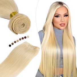 Elailite Real Hair Bundles, Hair Extensions, Sew-in Bundle Hair Extensions, Brazilian 100% Human Hair, 100 g, 30 cm, #613 Light Blonde