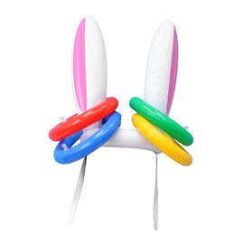 Vaveren Inflatable Bunny Ears Toss Game Novelty Easter Party Toys Inflatable Rabbit Ears Hat with 4 Rings for Holiday Lawn Activities, Pink