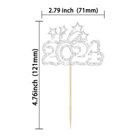 24 decoraciones para cupcakes de Año Nuevo 2024 con purpurina plateada, bienvenido a 2024 para decoraciones de tartas de Año Nuevo 2024