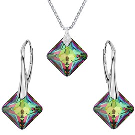 Jewellery Set for Women Earrings Silver 925 Hanging Princess - Women's Necklace with Pendant - Jewellery Set for Her with Crystals - Earrings Hanging and Necklace Girls Gift Women, Silver, Crystal