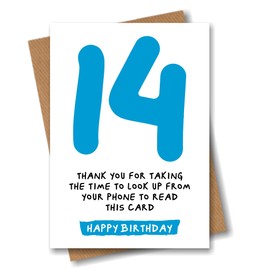 14th Birthday Card - Funny Joke for 14 Year Old - Blue