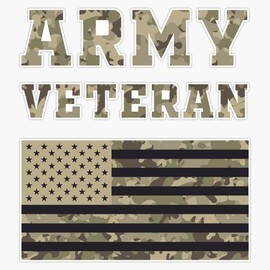 HOF Trading Military Camo Us Flag Proud Army Veteran Vinyl Sticker Waterproof Decal Laptop Wall Window Bumper Sticker 5"