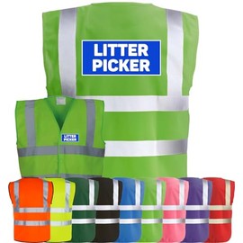 Corporate Togs LITTER PICKER Printed Hi-Vis Vest - High Visibility Safety Vest Tabard, Brace Hi-Vis Strips, Fastening Waistcoat | Protective Safety Wear