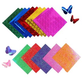 FLOTRUTE Origami Paper Folding Paper, Shiny Origami Laser Origami Paper, 100 Sheets, Rainbow Colour Square, Folding Paper Set for Origami and DIY Craft Projects