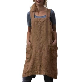 Stomeshle Japanese Aprons Plus Size Smock for Women with Pockets Cross Back Pinafore Dress Apron Baking Cooking Kitchen Gardening