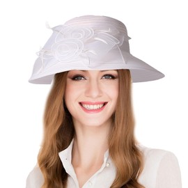Women’s Derby Dress Fascinator Church Cloche Hat Wide Brim Sun Hats Bucket Tea Party Wedding Bowler Hats White