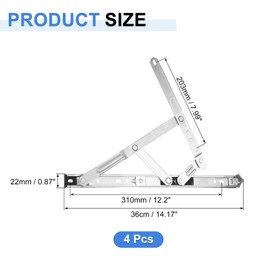 uxcell 4Pcs Casement Window Hinge, 14-inch Stainless Steel Friction Stay Hinges Duty Concealed Hinge Window Latch Lock for Awning Hopper Transom Window, Silver