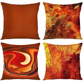TOMMO Set of 4 Cushion Covers 45 x 45cm Burnt Orange Abstract Red Tan Funky Watercolor Grunge Monochrome Decorative Throw Pillow Covers Accent Couch Home Decor Square 18x18 Inches Throw Pillow Cases