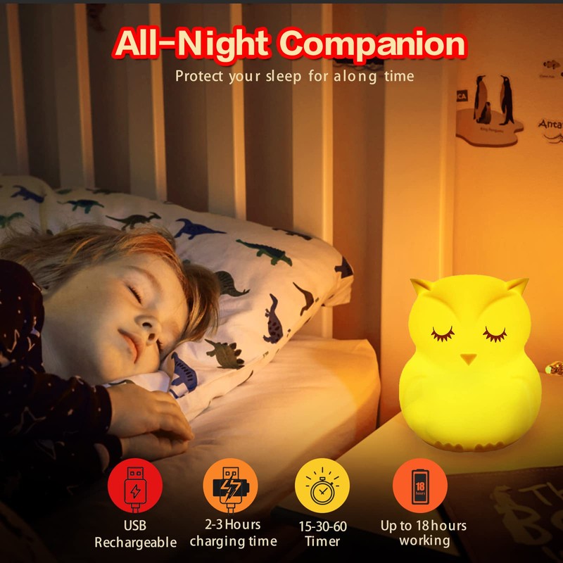 WHA&DARREN Large Owl Night Lights Kid Bedside Bedroom Light Nursery