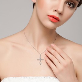 LUHE Celtic Knot Cross Necklace Sterling Silver Birthstone Polished Religious Infinity Celtics Jewelry Gifts for Women, Small, Sterling Silver, Cubic Zirconia