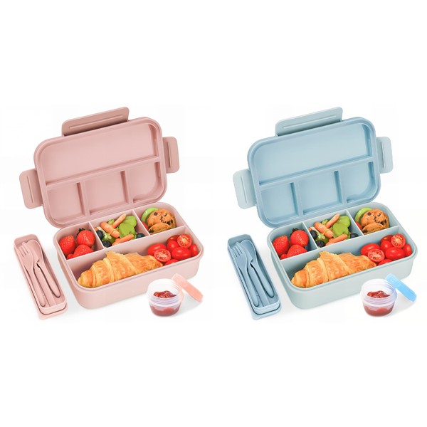Bugucat Children's Lunch Box with Compartments, 1300 ml, Set of