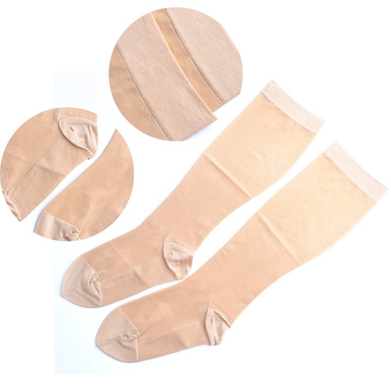 Sheer Compression Socks 15-20 mmHg Support Stockings Hose (Nude, L/XL)