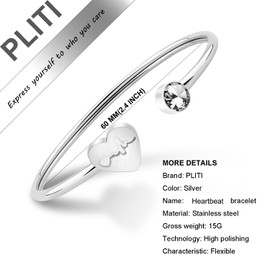 PLITI Nurse Jewelry Heartbeat Bracelet Stethoscope Nurse Gifts for Women (Silver with crystal)