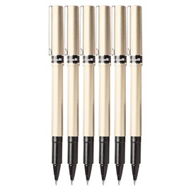 Uni-Ball Vision Deluxe Stick Roller Ball Pen, 0.7mm, Fine Point, Black Ink, 6-Count