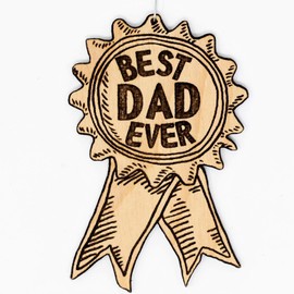 Best Dad Ever Award Ribbon Ornament | Cute for Dad Wood Rear View Mirror Hanging Holiday Decoration