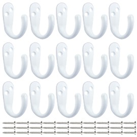 IBosins 15PCS Coat Hooks Wall Mounted Single Prong Robe Hook for Hanging Towel Hooks with 30 Screws for Bags, Hat, Cap, Scarf, Cup (White)