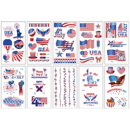 Dzrige 10 Sheets Patriotic Temporary Tattoos Independence Day Tattoo Stickers Tattoos Sticker for July 4th Celebration - American Flag Body Art Sticker