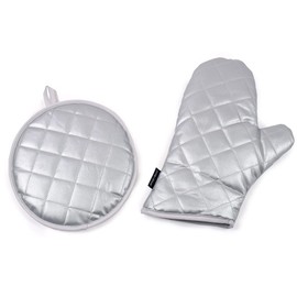 Style Decor W3301720 Mitten Set, Fleur, Gray, Bouquet, Simple, Stylish, Gloves, Kitchen, Heat Resistant, Trivet