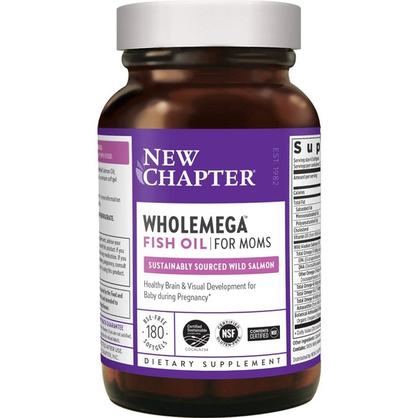 New Chapter Prenatal DHA - Wholemega for Moms Fish Oil Supplement with Omega-3 + Vitamin D3 for Prenatal & Postnatal Support - 180 ct