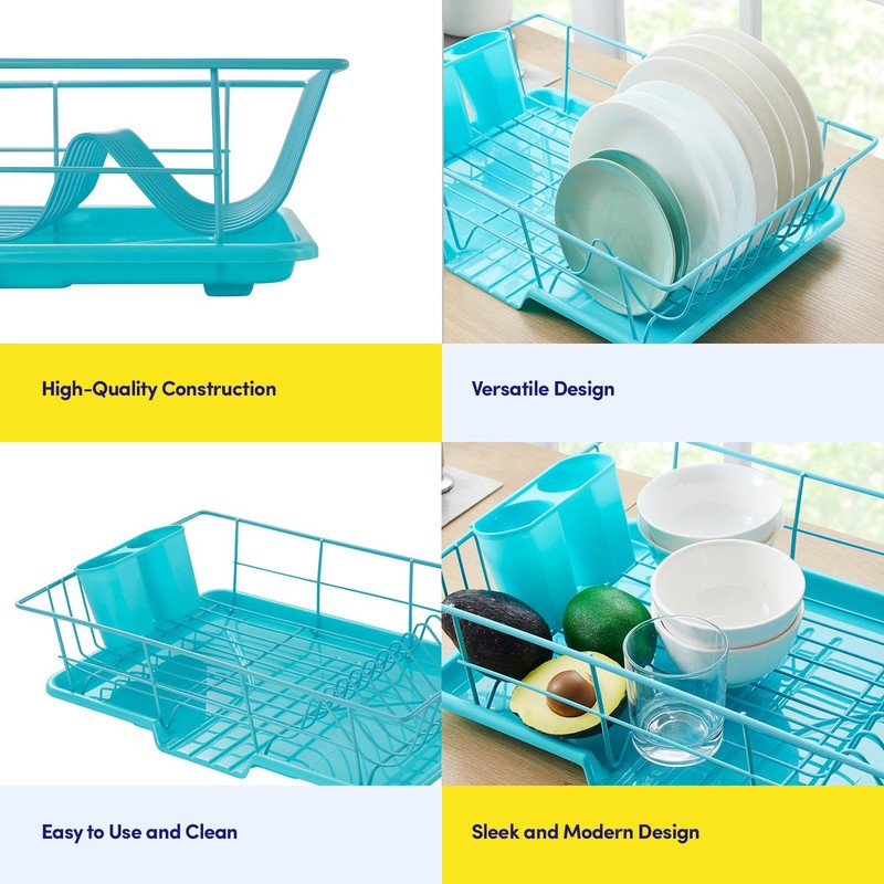 Space-Saving 3-Piece Dish Drainer Rack Set: Efficient Kitchen Organizer for