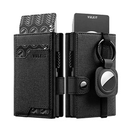 VULKIT - Airtag Cartera para Hombre RFID Bloqueo Tarjetero para Caballero,regalos billeteras de hombres con llavero dia del padre porta minimalista Wallet (negro)