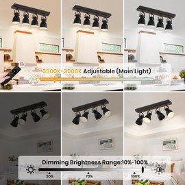KEESFU Lighting Farmhouse Track Lighting Dimmable with Remote Control, 4 Light LED Track Lighting Fixtures Ceiling, Black Kitchen Track Lighting for Kitchen and Dining Room.(Bulb Include)