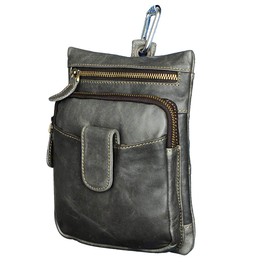 Le'aokuu Men Genuine Leather Grey Travel Hip Bum Fanny Belt Waist Pack Satchel Messenger Bag Phone Pouch 6549 (6549 Grey 2)
