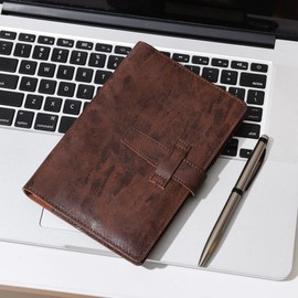 Wonderpool Leather Journal Refillable Binder A6 Writing Notebook Folder Organiser with Dotted Paper & Multi Pockets Cover for Business School Travel (A6, Coffee)