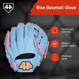 44 PRO BB Stock Rise Baseball Glove for Youth & Little Leagues, Age 8-12, Infield & Outfield, H-Web, Easy Break-in, Narrow Fit & Lightweight Design, Right Hand Throw, Size 11.5, Carolina Blue