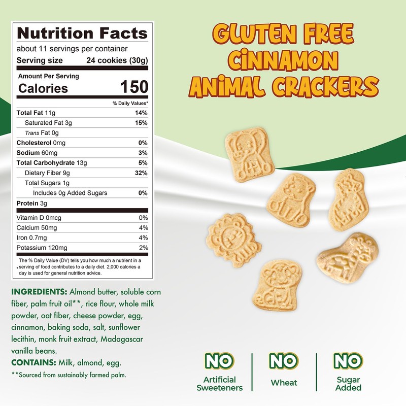 ChocZero Animal Crackers Cookies, Cinnamon Flavored, Gluten Free, Low Carb,