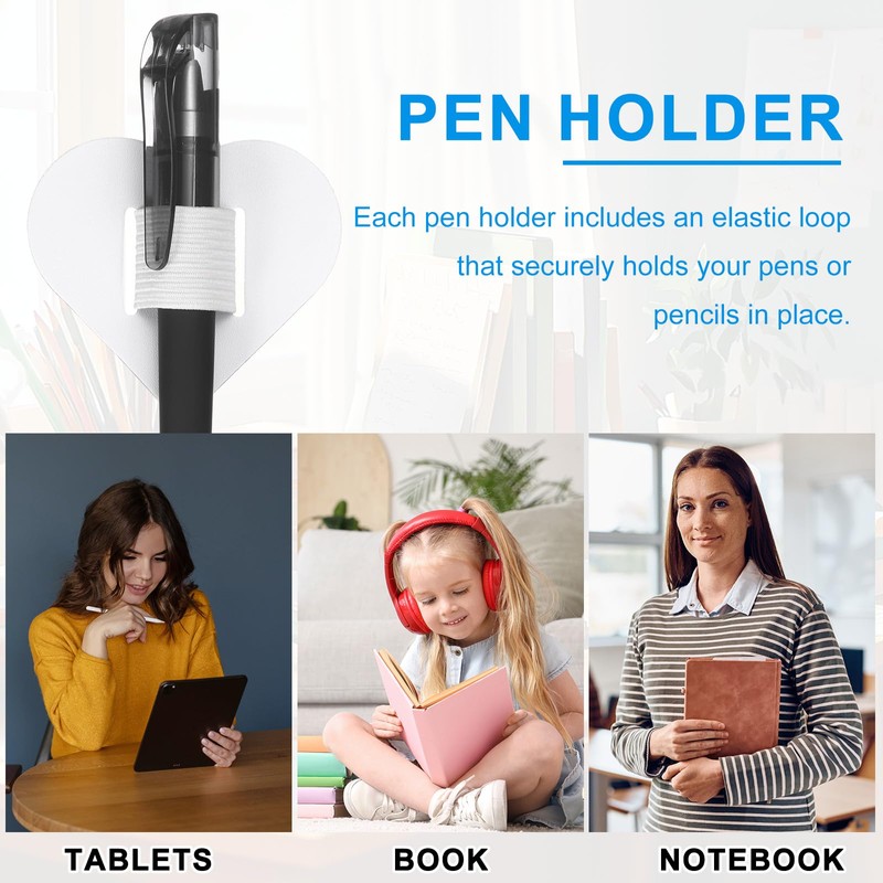 uxcell 4 Pcs Heart Pen Loop Holder for Notebook, Self