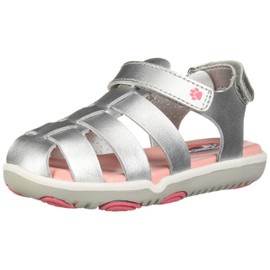 Hush Puppies Baby-Girl's Sandy Sandal, Silver, 050 Wide US Toddler