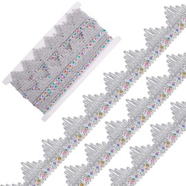 GORGECRAFT 5 Yard Metallic Lace Trim 3.8 cm Wide Gimp Braid Fringe Silver Embroidery Venice Ribbon Edge with Sequins Triangle Craft Sewing Clothing Accessories for Clothing Decoration