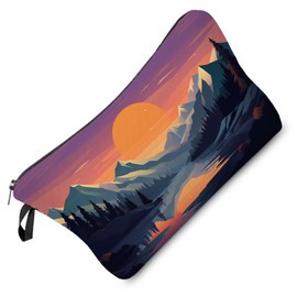 Livel lhood Mountain Landscape Makeup Bag Sunset Mountain Cute Small Organizer Bag Zipper Pouch Flat Design Mountain Sunset Cosmetic Bag Present for Women Friends, hzt0546