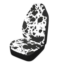 LONSANT Cow Print Car Seat Covers Set of 2,Rustic Spotted Milk Cow Fur Texture Black Cowhide Universal Auto Front Seat Protector for Women Cute Animal Skin Pattern Car Accessories Fit for Car Truck