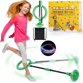 chimoo Children's Flashing Jump Ring, Foot Gyro, Foldable Ankle Skip Ball, Sports Jumping Ball with Light Wheel, Flashing Jumping Ball, Girls Aged 6, 7, 8, 9 and 10 Years (Green)