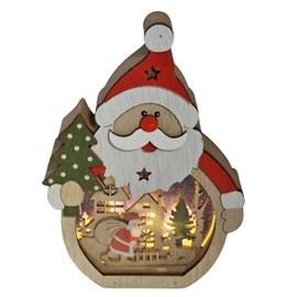 Bambelaa! LED Christmas Wooden Decoration Santa Claus Approx. 11 x 3 x 15.8 cm with 5 Warm White LEDs Christmas Decoration Wooden for Indoor Use